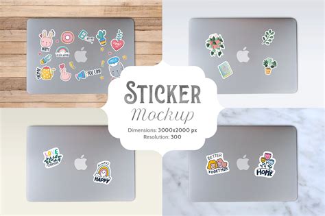 Laptop Sticker Mockup 1 Psd File With 4 Bonus Images 1092293