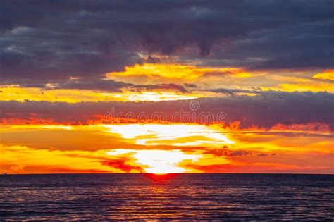 Glowing And Burning Sunset Over Ocean Stock Image Image Of