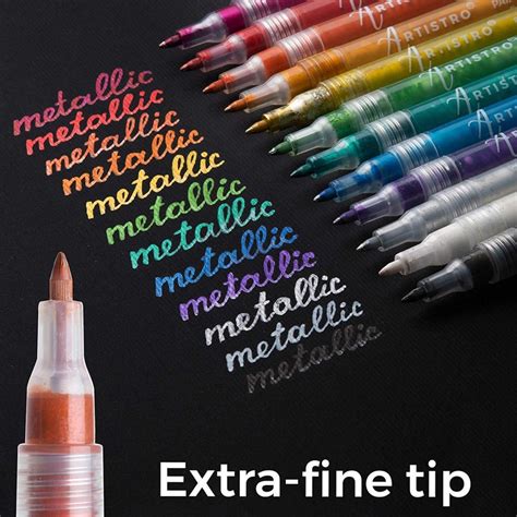 Set Of 12 Metallic Acrylic Paint Markers Extra Fine Tip 07mm Etsy