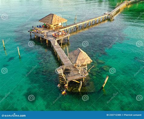 Wooden Beach Bar In Sea And Hut On Pier In Koh Mak Island Trat