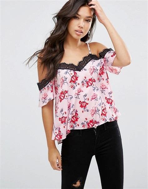Asos Cold Shoulder Floral Cami Top With Lace Insert Cami Tops Floral Cami Top Floral Cami