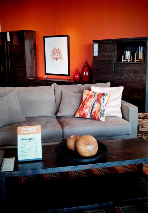 Orange Wall Dark Woods Grey Couch White Accessories Love The Colors