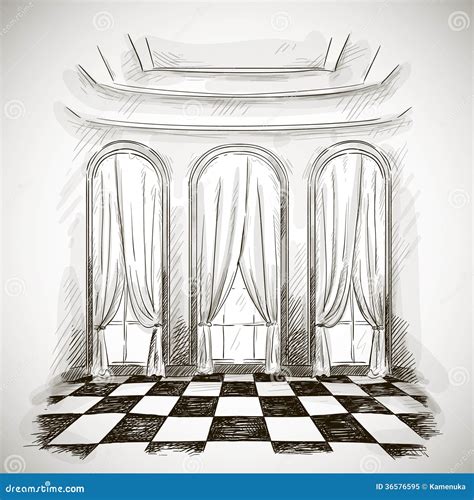 Sketch Of A Classic Parlor Ballroom Stock Vector Illustration Of