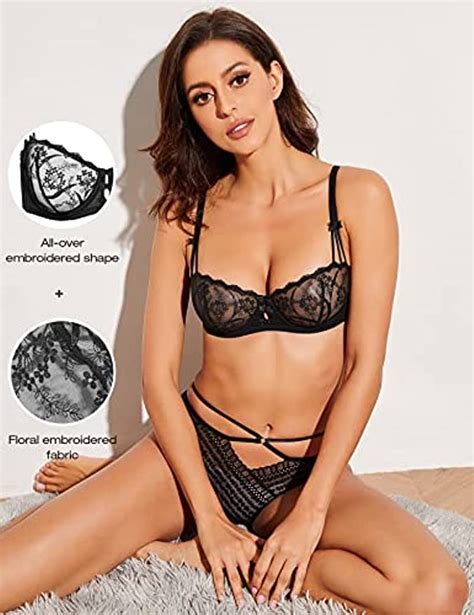 Embroidered Lace Unlined Bra Demi Sheer See Through Underwire Bras