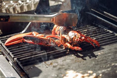 Lobster Grilled Barbecued Seafood In Bbq Flames Stock Image Image Of