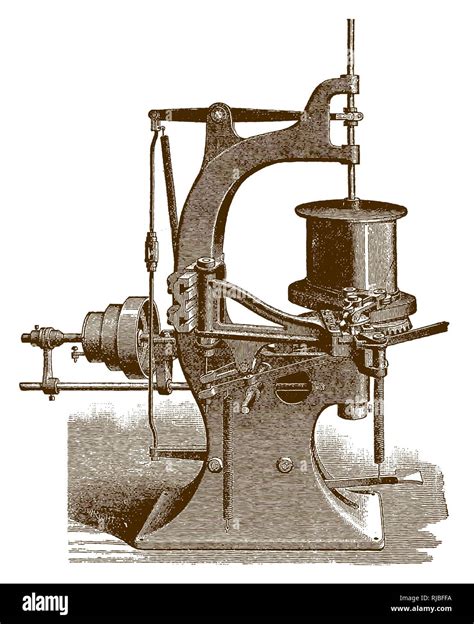 Historic Double Seaming Machine After An Engraving Or Etching From The 19th Century Stock
