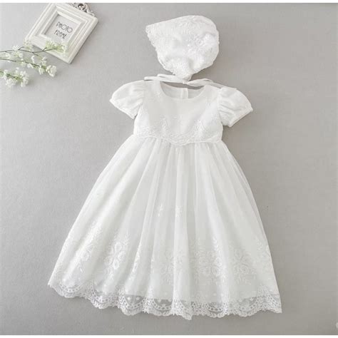 Baby Girls Baptism Dress Christening Gown With Bonnet Lace Design 3m