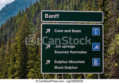 Banff Town Information Road Signs Canadian Two Languages French And