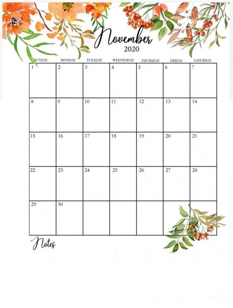 November 2020 Floral Calendar Free Printable Calendar Templates In