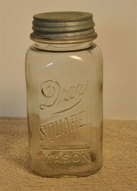 Vintage Drey Carpenters Square Quart Mason Jar With Zinc Lid