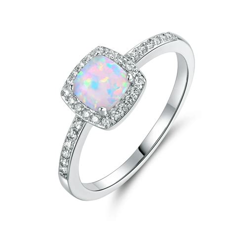 Sgs Market 18k White Gold Plated White Fire Opal And Cubic Zirconia