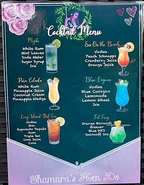 Cocktail Menu Print Cocktail Recipes Personalised Hen Night Etsy Cocktail Names Cocktail Menu
