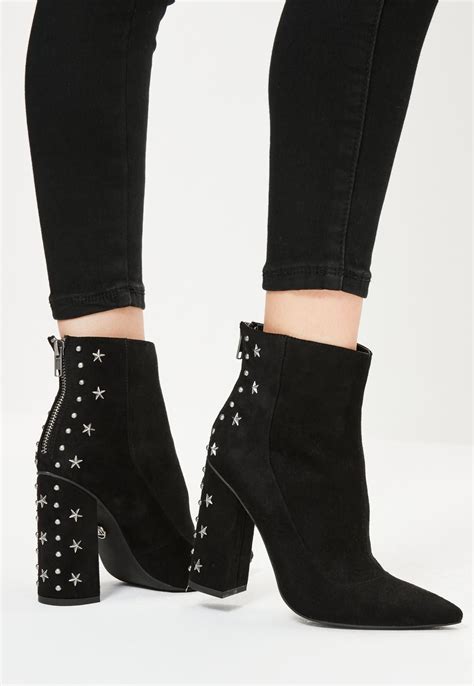Missguided Black Star Stud Heeled Ankle Boots Boots Black Heeled