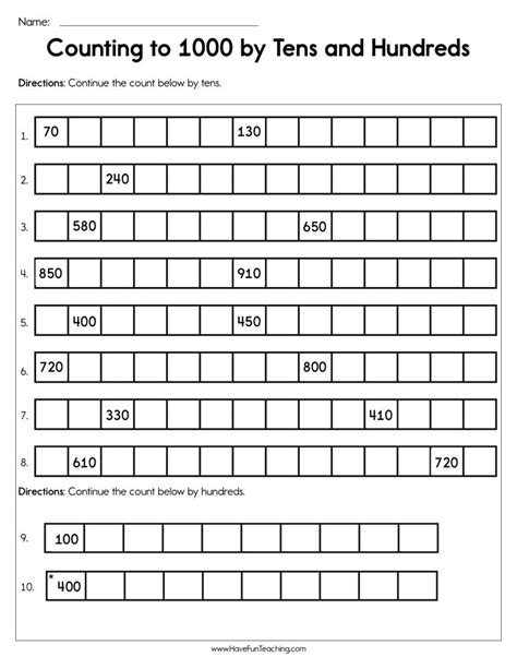 Counting To 1000 By Tens And Hundreds Worksheet Have Fun Teaching