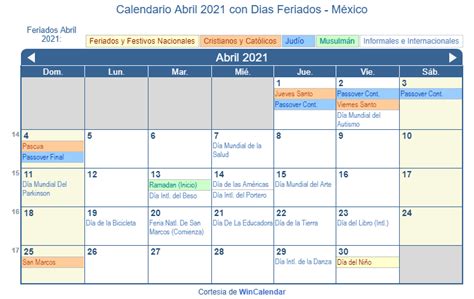 El calendario de todos los feriados de 2021. Calendario Abril 2021 Mexico | Calendar Page