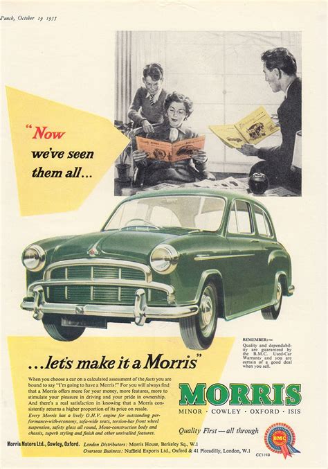 Vintage Morris Car Ad Punch Magazine 1955 Morris Oxford Morris