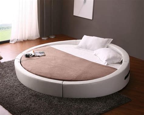 Opus Modern Round Bed In White Leather Contemporary Bedroom Los