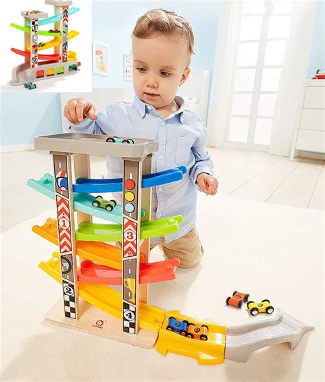 Montessori Early Educational Wooden Car Toys Pretend Parking Track Rail