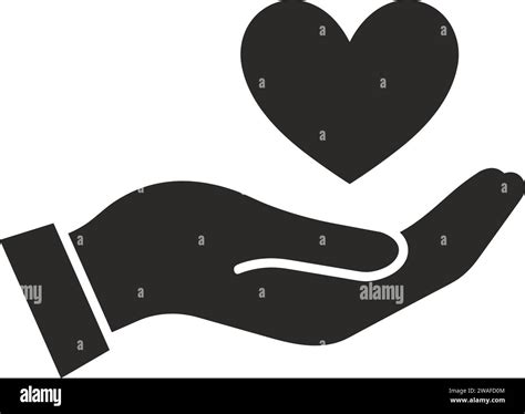 Heart Care Vector Heart In Hand Silhouette Of Heart And Hand Symbol