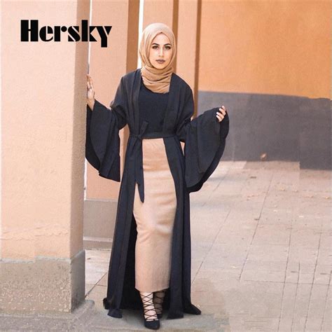 Dubai Open Abaya Kaftan Turkish Muslim Women Solid Color Dress Clothing