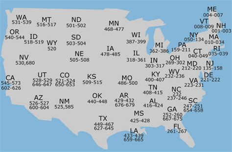 Map Of Social Security Area Numbers By State First Three Digits Of