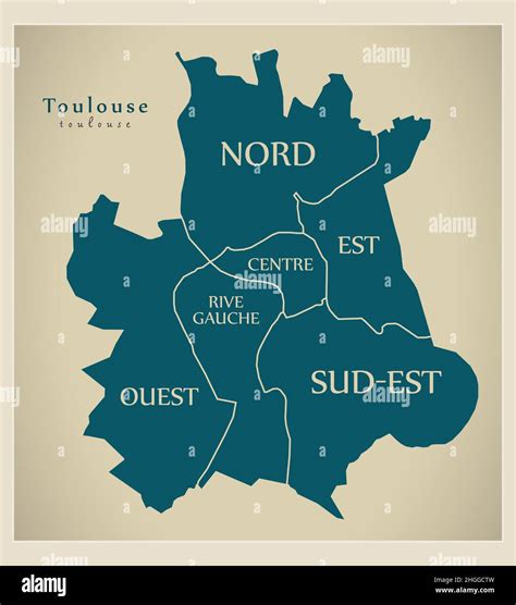 Modern City Map Toulouse City Of France With Labelled Boroughs Stock