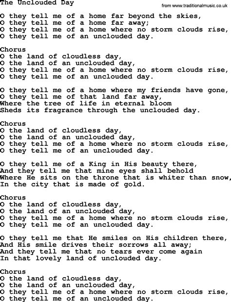 Baptist Hymnal, Christian Song: The Unclouded Day- lyrics with PDF for ...