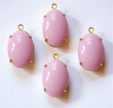Vintage Opaque Pink Stone In 1 Loop Brass Setting 16x11mm