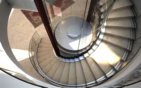 Round Glass Elevator Siller Stairs