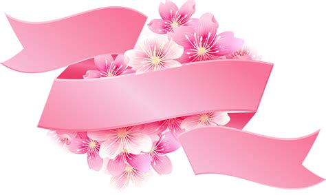 Pink Ribbon With Flowers Png Image For Free Download
