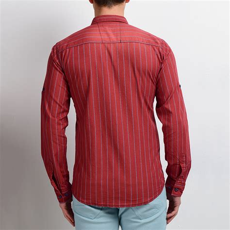 Pinstripe Long Sleeve Button Down Shirt Red S Rodi Touch Of Modern