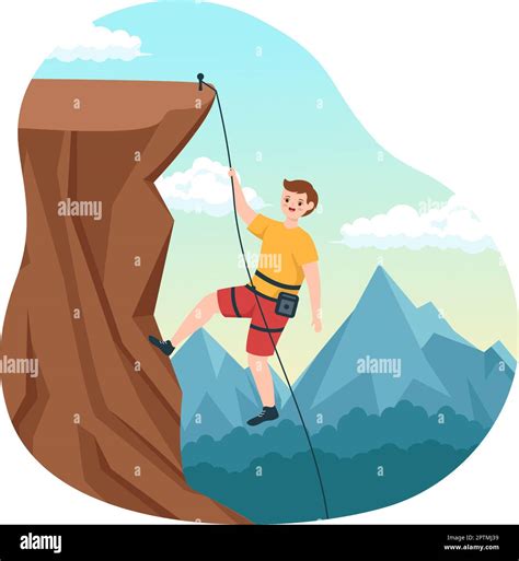 Cliff Climbing Illustration With Climber Climb Rock Wall Or Mountain