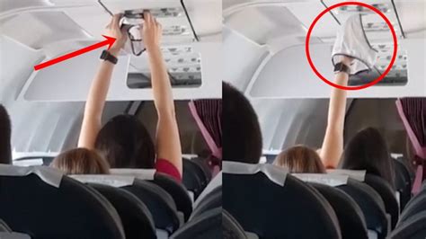 Female Passenger Drying Underwear At Planes Air Vent Caught On Camera