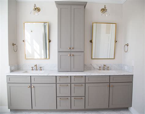   grey.every winter, the world's architecture authorities allotment their blush choices for the accessible year. Carrara marble and grey master bathroom with antique brass ...