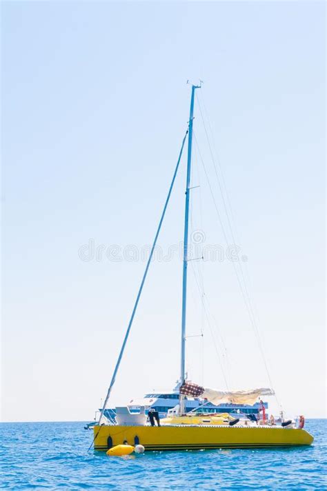 Sailboat Sailing Sail Blue Mediterranean Sea Ocean Horizon Stock Image