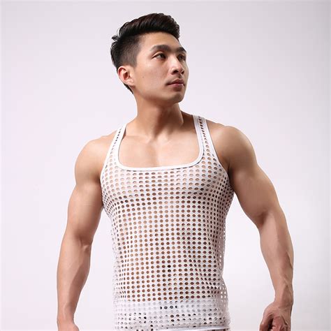Fashion Brand Fishnet Sex Costumes For Men Sexy Transparent Tank Tops