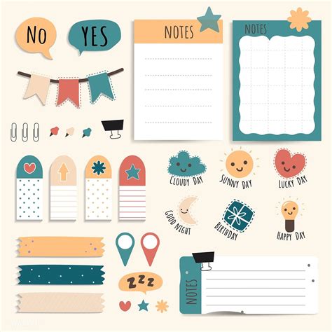Download Premium Vector Of Cute Sticky Note Papers Printable Set 553760
