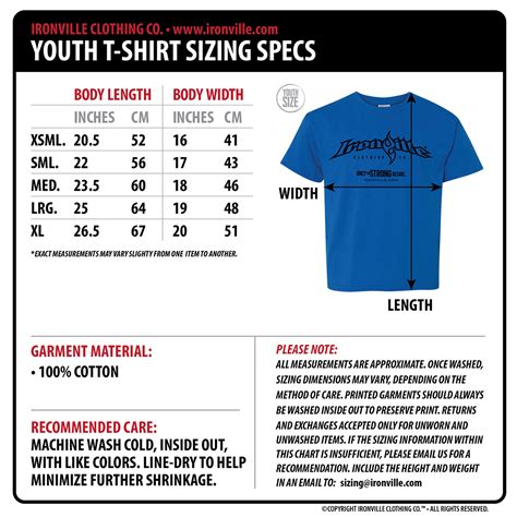 Ironville Size Charts Gym Apparel Measurments Ironville Clothing