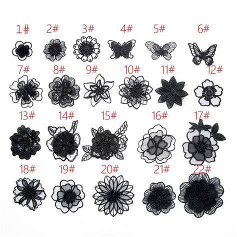 Thermo Black Lace Organza Flower Butterfly Embroidered Patches For