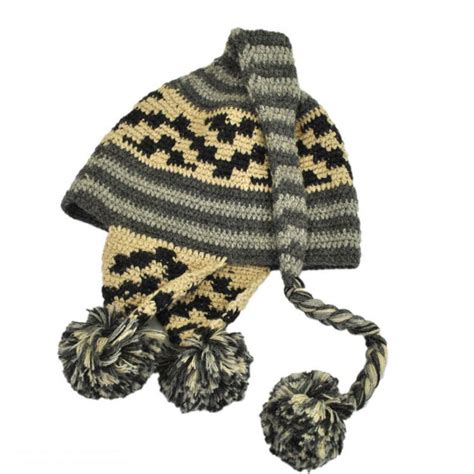 Peruvian Trading Company Striped Pixie Wool Crochet Knit Beanie Hat Beanies