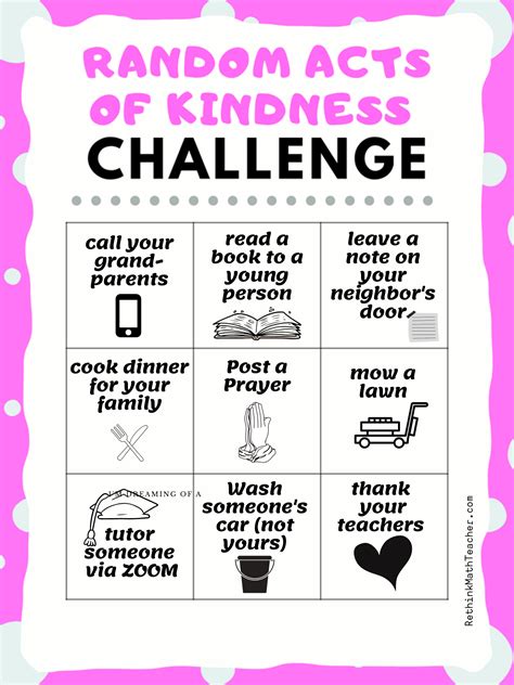Random Acts Of Kindness Challenge Choice Board Rethink Math Teacher
