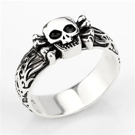 925 Sterling Pure Silver Skull Ring Skeleton Biker Rock Punk Style Ring