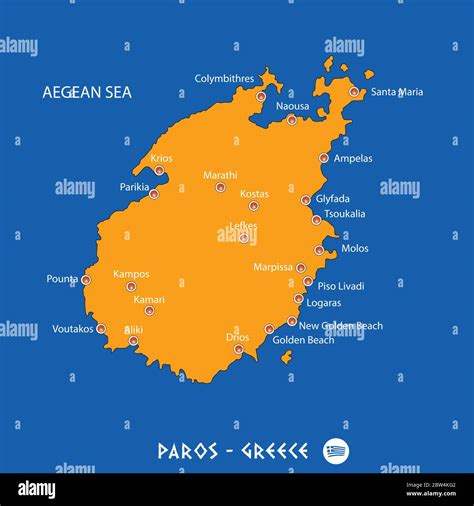 Island Of Paros In Greece Orange Map Art And Blue Background Stock