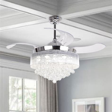 Parrot Uncle Crystal Ceiling Fan With Lights 46 Inch Crystal Chandelier