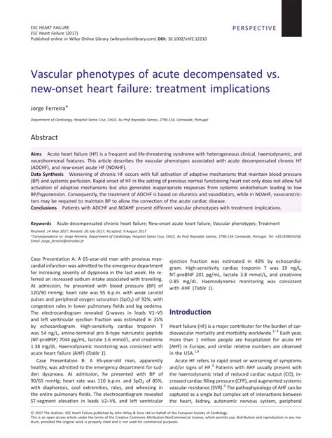 Pdf Vascular Phenotypes Of Acute Decompensated Vs New Onset Heart