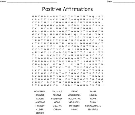 Printable Positive Word Search Puzzle