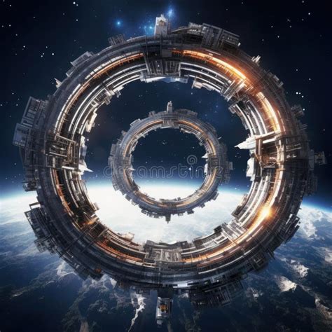 A Large Circular Space Station In Space Stock Photo Image Of Future