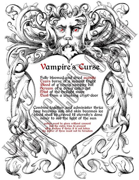 Vampire Curse Spell Book Page Etsy Magic Spell Book Wiccan Spell