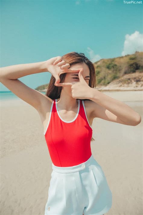 The Red Monokini On The Beach Miss Teen Thailand Kanyarat Ruangrung