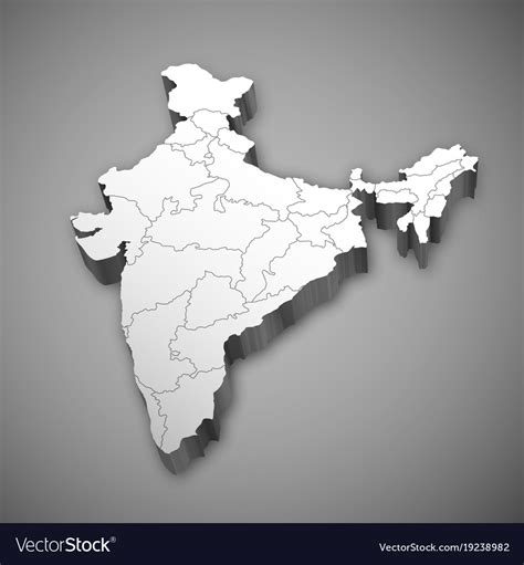 Detailed 3d Map India Asia With All States And Vector Image